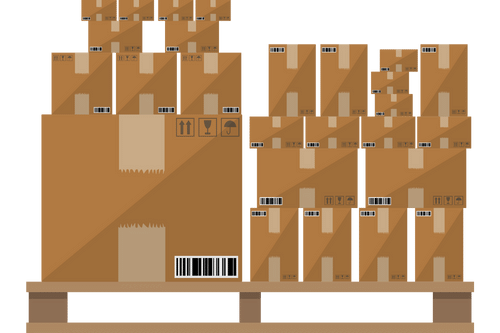 Cartons avec des étiquettes logistiques sur une palette