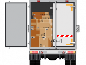 Expédition colis avec étiquettes logistiques par camion